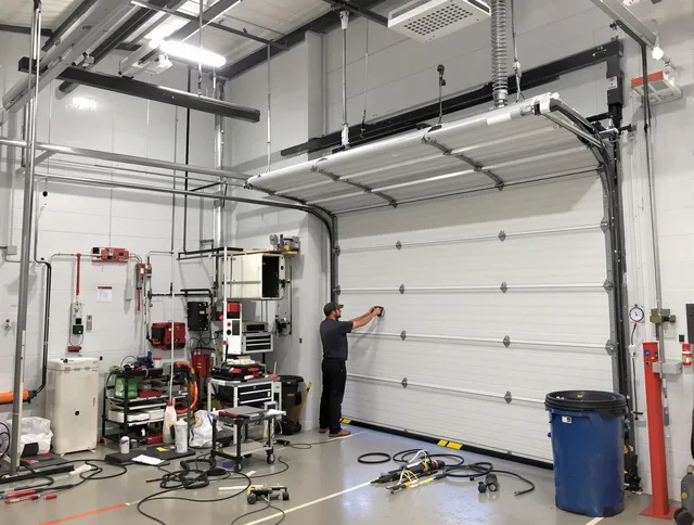 Rancho Palos Verdes Garage Door Repair certified technician performing commercial door repair at a Rancho Palos Verdes business facility