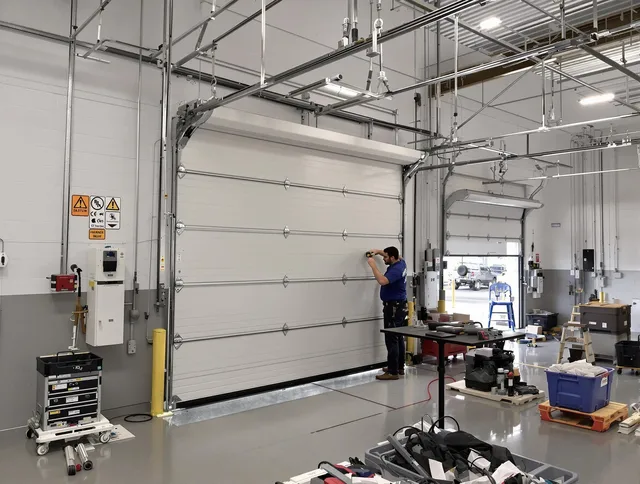 Commercial garage door repair being performed by Rancho Palos Verdes Garage Door Repair expert in Rancho Palos Verdes