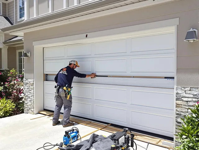 Rancho Palos Verdes Garage Door Repair team performing complete garage door replacement at Rancho Palos Verdes residence